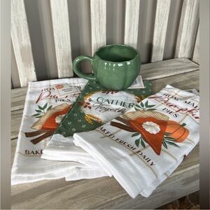 Pumpkin Pie Kitchen Towel Set - With Pumpkin Shaped 16oz Coffee Cup 🍁🆕🍁
